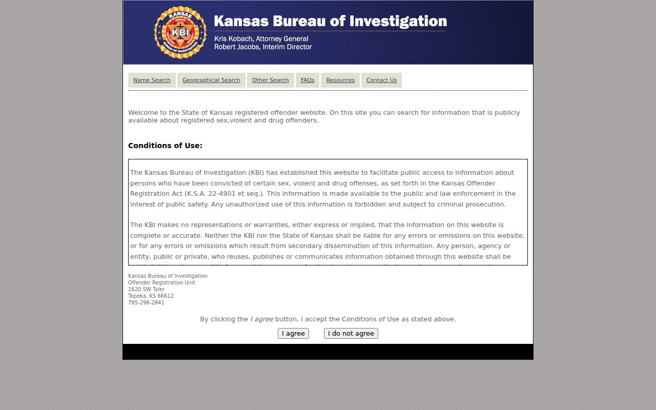 Kansas arrest records official KBI registered offender interface