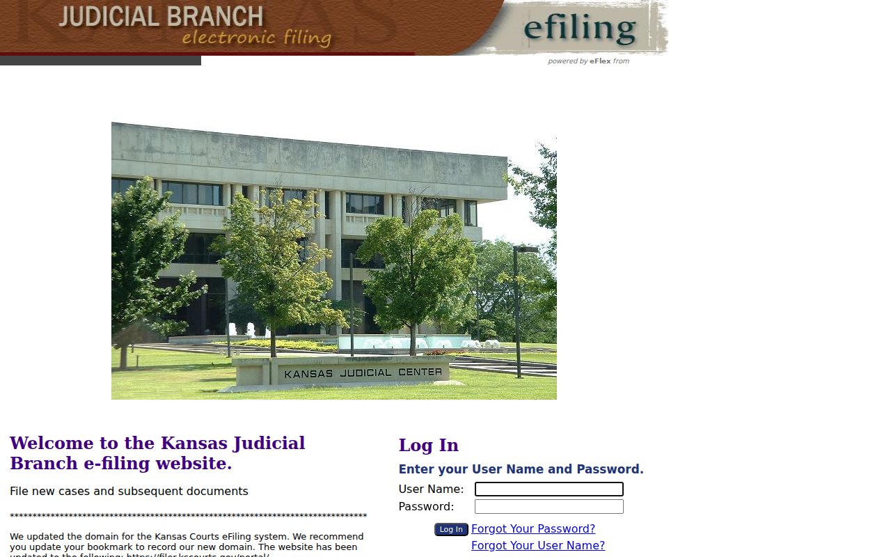 Kansas court dockets eFlex electronic filing portal