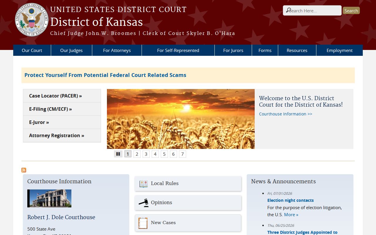 Kansas federal court dockets District of Kansas website