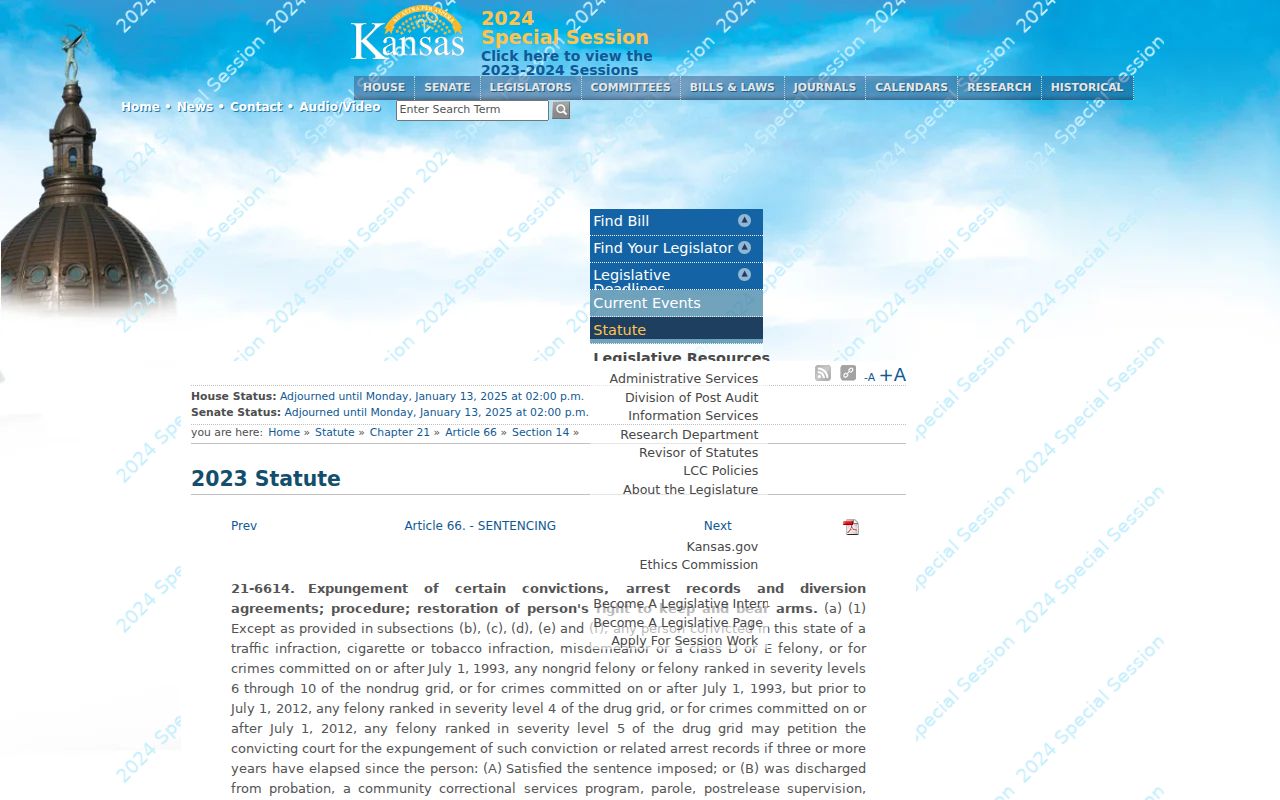 Kansas criminal court records K.S.A. 21-6614 expungement law