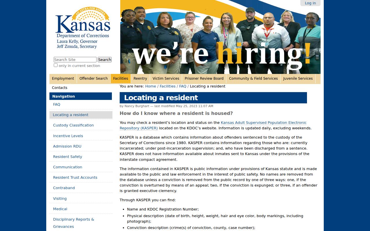 Kansas inmate records KASPER coverage explanation
