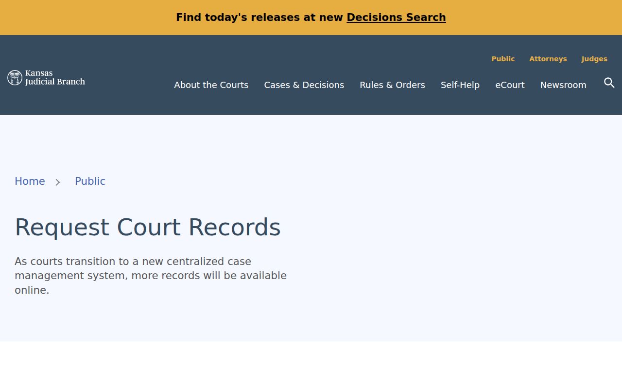 Kansas court records request directions from the Judicial Branch