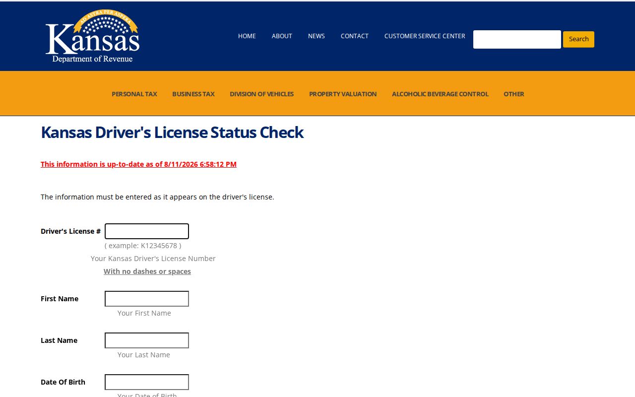 Kansas traffic court records KDOR license status form
