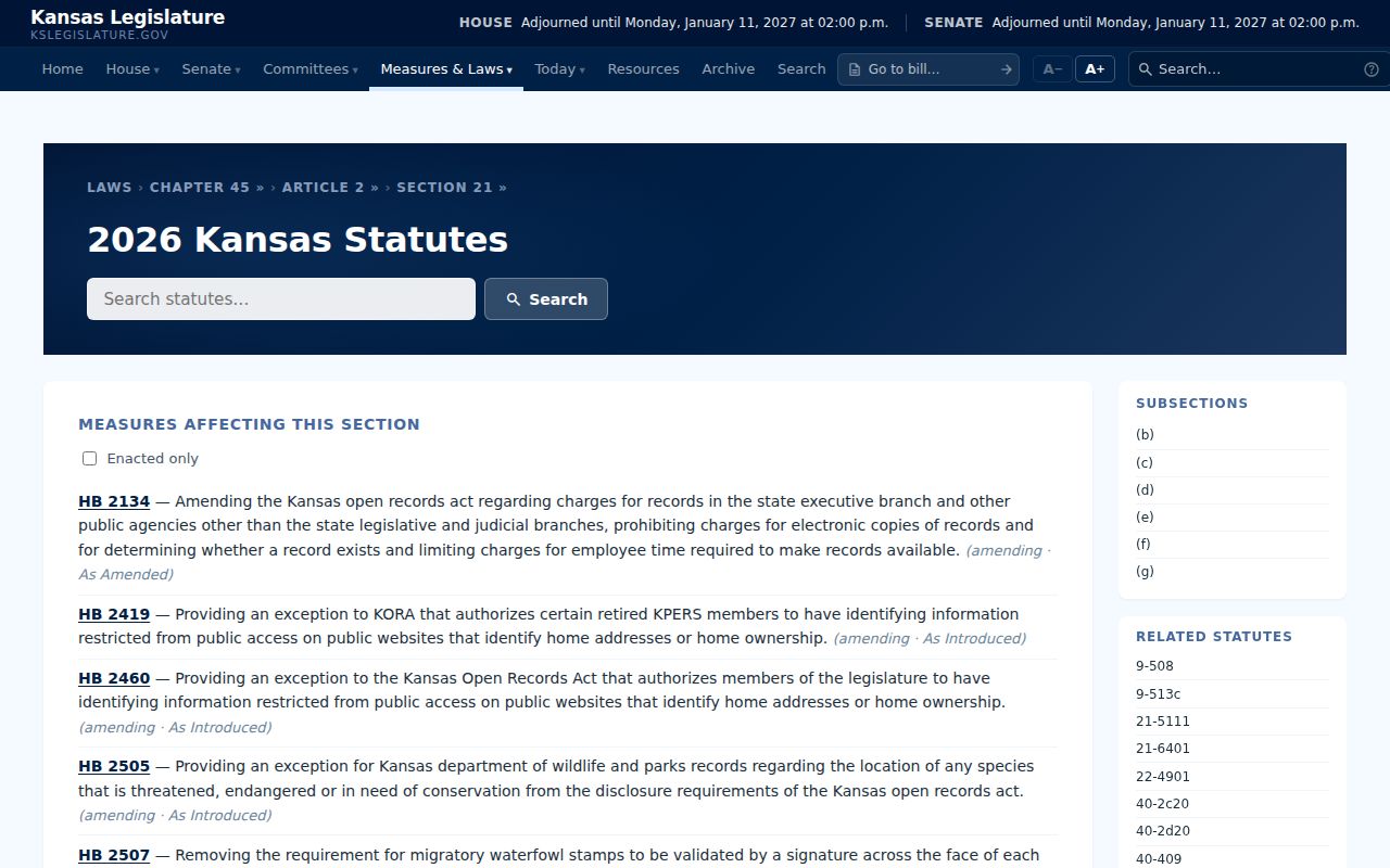 Kansas warrant records K.S.A. 45-221 exemptions and investigative records